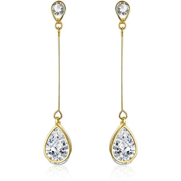 18K Gold Plated or Platinum Plated Cubic Zirconia Drop Earrings for Women - Picture 1 of 14